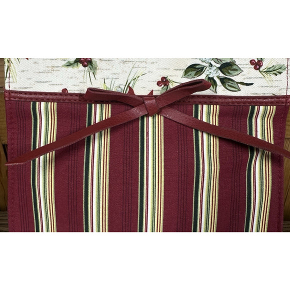 Longaberger Holiday Christmas Gift Bag Holly Berry Poinsettia Striped Fabric 9" - Picture 9 of 9